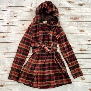 Macys Pink & Brown Plaid Peacoat